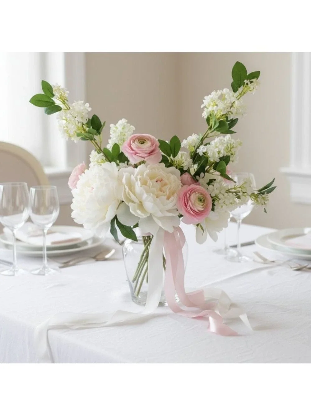White Blossom Stem Artificial Flower Branch 29 Inch Faux Cherry Blossom Floral F